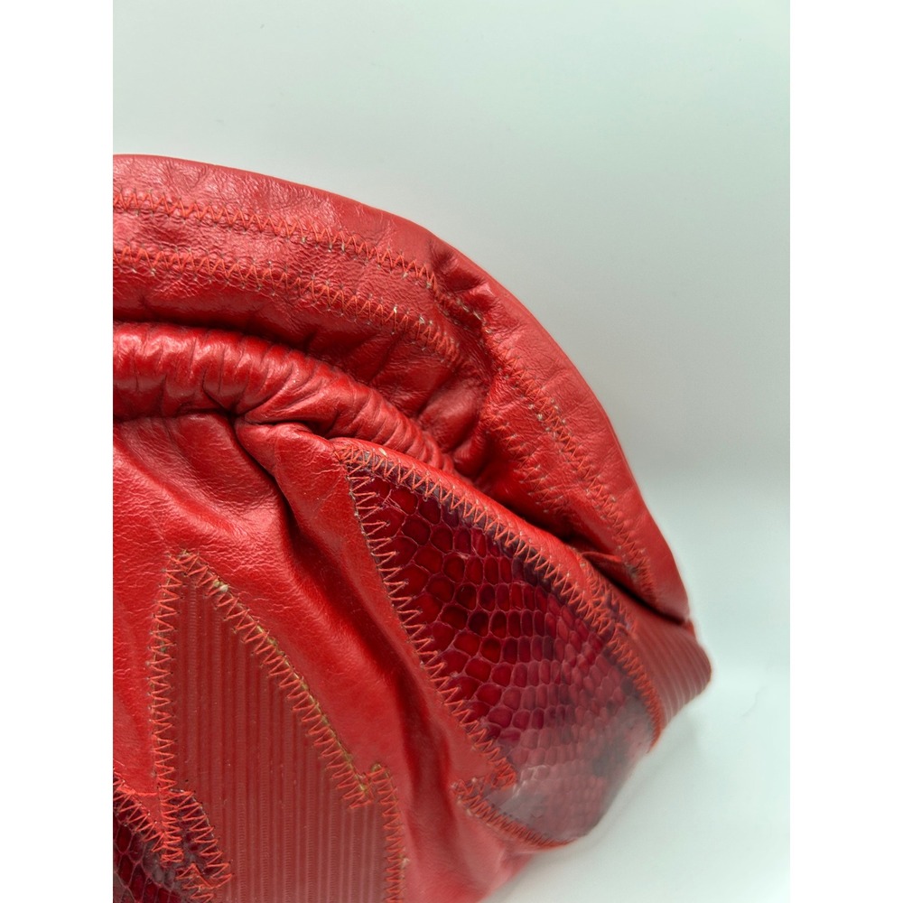 Vintage‎ Red Leather Crossbody Bag Patchwork Textured/Animal Design - Picture 6 of 14